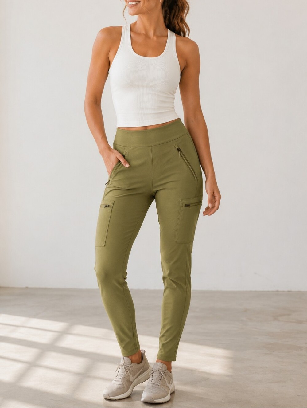 Athleta Headlands Hybrid Cargo II Tight Leggings Peat Olive Zip Pocket Pants 2